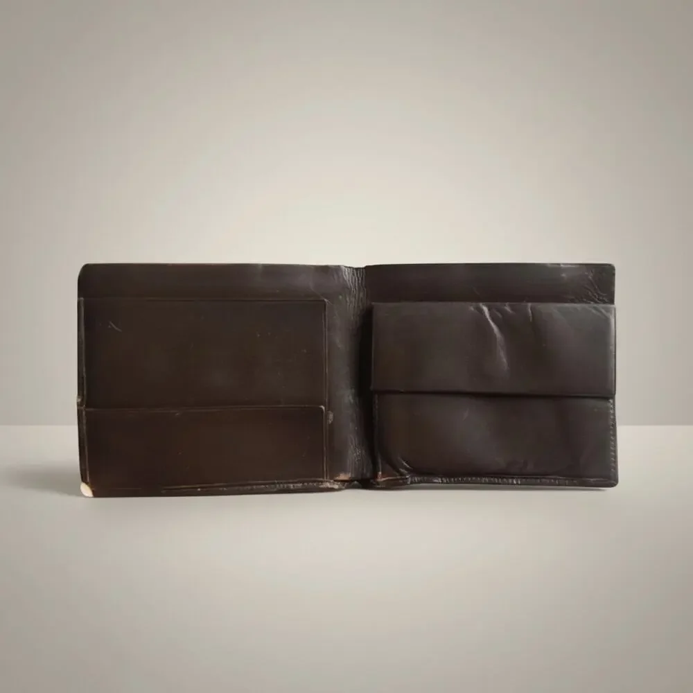 Vintage Brown Leather Bifold Wallet Snap Coin Pouch Men’s Estate Find